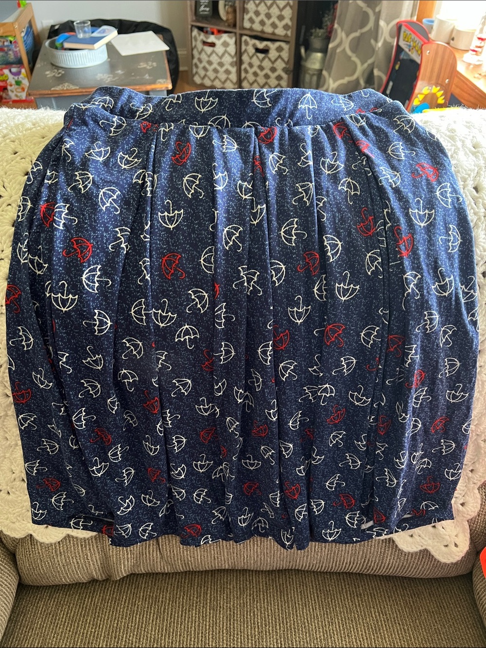 Lularoe Navy Umbrella Print Pleated Skirt